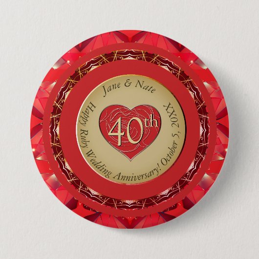 40e Ruby Wedding Jubileum Ronde Button 7,6 Cm (Voorkant)
