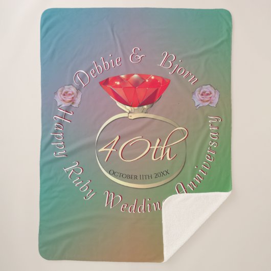 40e Ruby Wedding Jubileum Sherpa Blanket Deken (Voorkant)