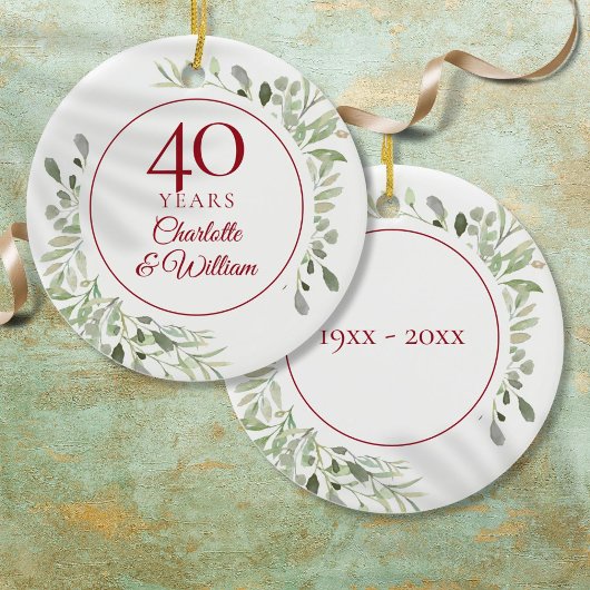 40e Ruby Wedding Jubileum Waterverf Greenery Keramisch Ornament