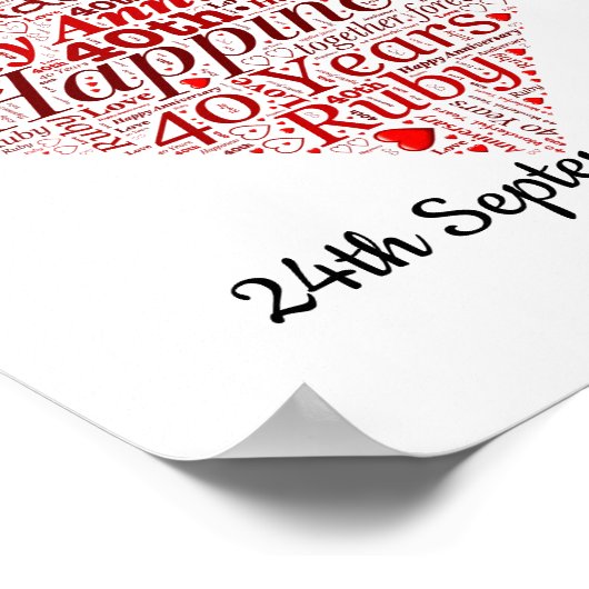 40e Ruby Wedding Jubileum Word Art Print (Hoek)