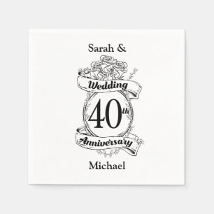 40e Ruby Wedding Jubileum zwart-wit Servet