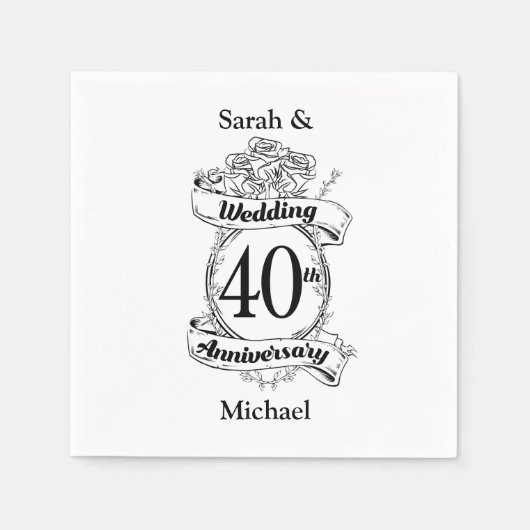 40e Ruby Wedding Jubileum zwart-wit Servet (Voorkant)