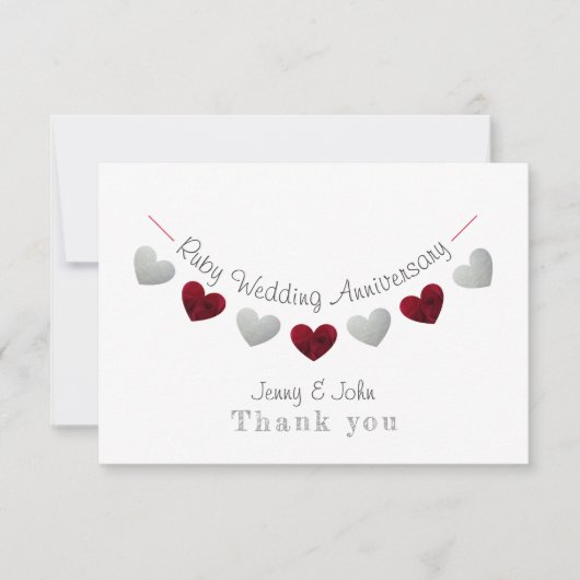 40e Ruby & Zilver Huwelijksverjaardag Bunting Bedankkaart (Voorkant)