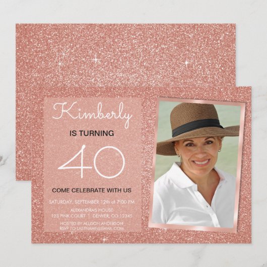 40e Sparkle Roos Gold Blush Pink Foto Kaart (Voorkant / Achterkant)