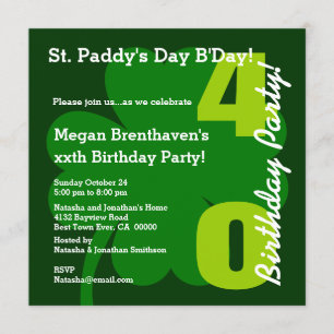 40e ST PATRICK Birthday Party Shamrock A02 Kaart