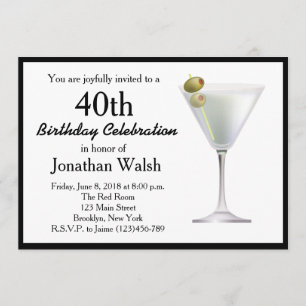 40e Surprise Martini Birthday Invitation Kaart