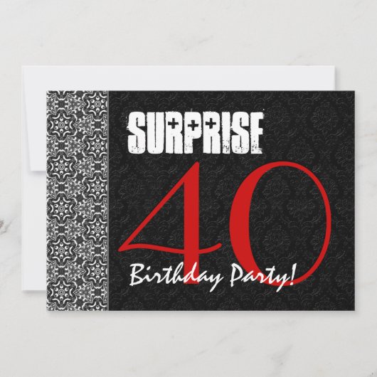 40e surrogaat Birthday Red Black White Pattern Kaart (Voorkant)