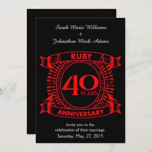 40e trouwdag ruby crest kaart (Voorkant / Achterkant)
