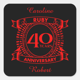 40e trouwdag ruby crest vierkante sticker