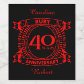 40e trouwdag ruby crest wijn etiket (Enkel label)