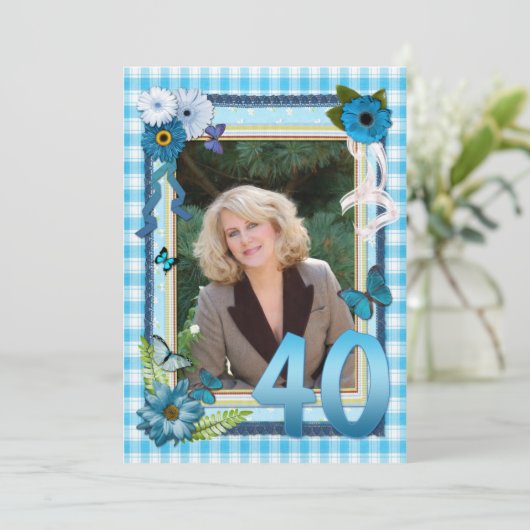 40e uitnodiging voor fotoverjaardagsfeestje (Staand voorkant)