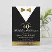 40e Uitnodigingen, Zwarte Gold Tuxedo Birthday Par Kaart (Staand voorkant)
