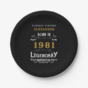 40e verjaardag 1981 Legendary Personalized Retro Papieren Bordje