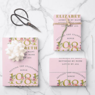 40e verjaardag 1981 roze goudflora op persoonlijke inpakpapier vel