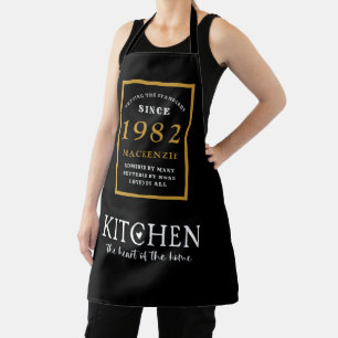40e verjaardag 1982 Naam Elegant Black Gold Chic Schort