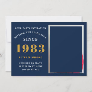 40e verjaardag 1983 Naam Foto Blue Gold Kaart