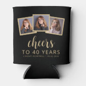 40e Verjaardag 3-Foto Zwart Goud Script Cheers Blikjeskoeler (Voorkant)