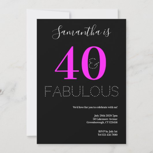 40e verjaardag 40 Fabulous Neon Pink Party Kaart (Voorkant)