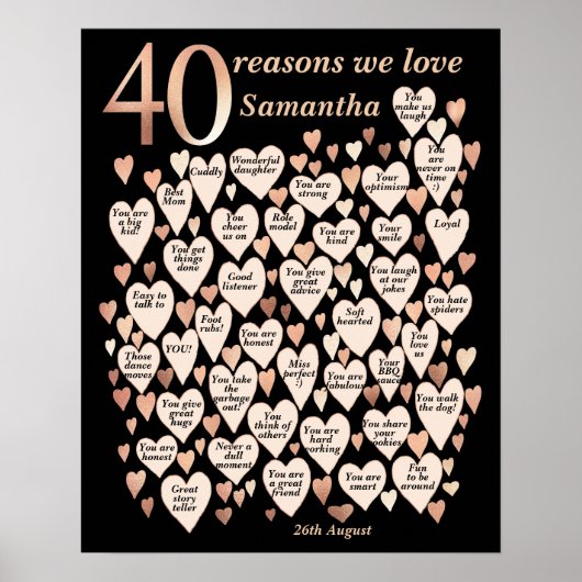 40e verjaardag 40 redenen waarom we van je houden poster (Voorkant)