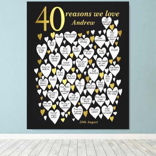 40e verjaardag 40 Redenen We Love You Gift Canvas Afdruk (Insitu (Houten vloer))