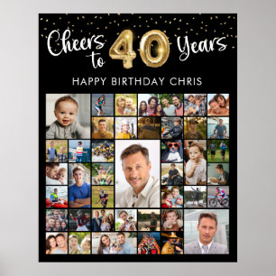 40e verjaardag 41 foto collage Proost op 40 jaar Poster