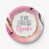 40e Verjaardag Abstract Roze Goud Zwart Retro Fun Papieren Bordje (Voorkant)