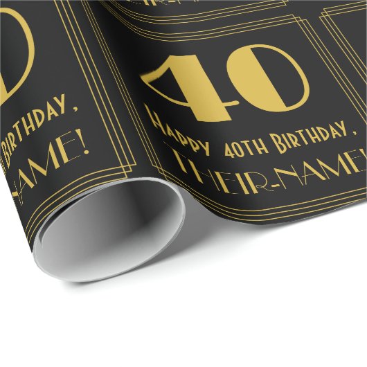 40e verjaardag ~ Art Deco geïnspireerd look "40", Cadeaupapier (Rol Hoek)