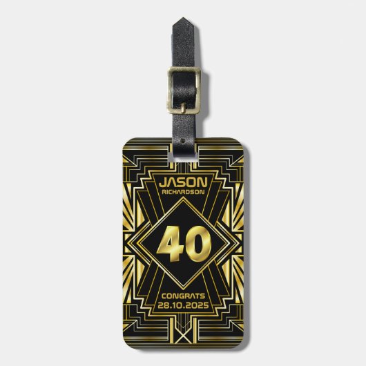 40e verjaardag Art Deco Gold Black Grote Gatsby Bagagelabel (Voorkant verticaal)