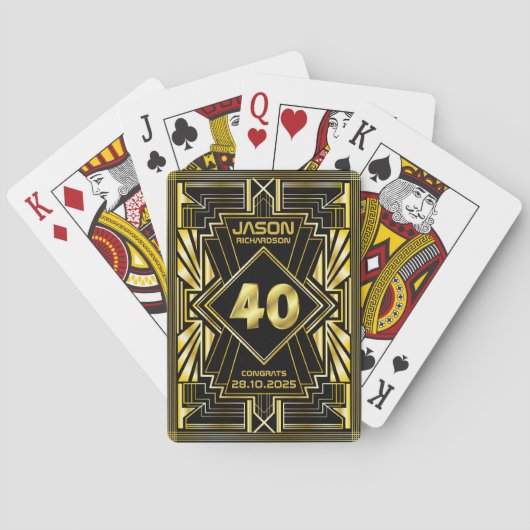 40e verjaardag Art Deco Gold Black Grote Gatsby Pokerkaarten (Achterkant)