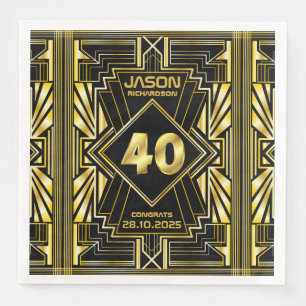 40e verjaardag Art Deco Gold Black Grote Gatsby Servet