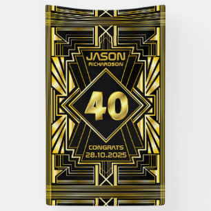 40e verjaardag Art Deco Gold Black Grote Gatsby Spandoek