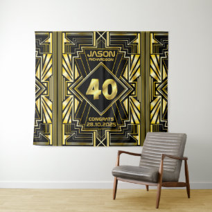 40e verjaardag Art Deco Gold Black Grote Gatsby Wandkleed