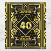 40e verjaardag Art Deco Gold Black Grote Gatsby Wijn Etiket (Enkel label)