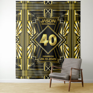 40e verjaardag Art Deco Goud Zwart Great Gatsby Wandkleed