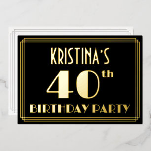 40e verjaardag: Art Deco Kijk "40", met naam Folie Uitnodiging