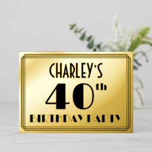 40e verjaardag — Art Deco look "40" + naam Folie Uitnodiging