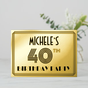 40e verjaardag — Art Deco Style "40" en naam Folie Uitnodiging
