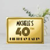 40e verjaardag — Art Deco Style "40" en naam Folie Uitnodiging (Staand Voorkant)