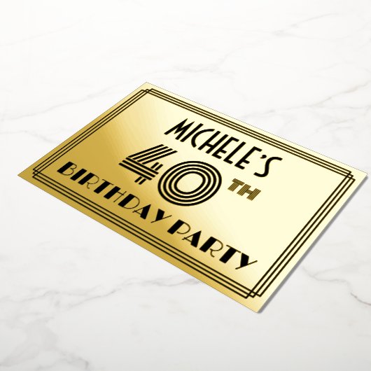 40e verjaardag — Art Deco Style "40" en naam Folie Uitnodiging (Gedraaid)