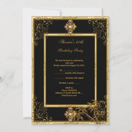 40e verjaardag Aziatische Uitzicht Gold Bamboe Red Kaart (Achterkant)