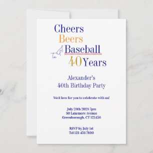 40e verjaardag Baseball Cheers Beers Minimal Party Kaart