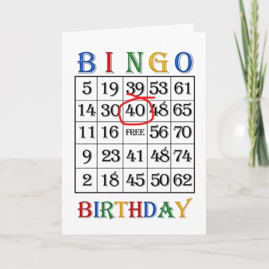 40e verjaardag Bingo kaart (Voorkant)