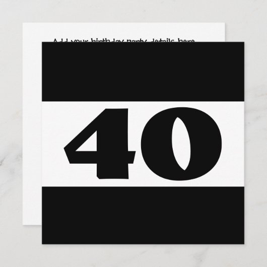 40e verjaardag Black and White Modern W857 Kaart (Voorkant / Achterkant)