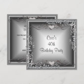 40e verjaardag Black Silver Floral Kaart (Voorkant / Achterkant)