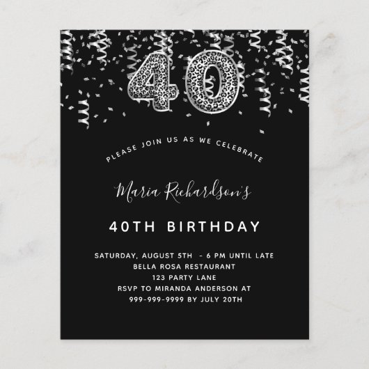 40e verjaardag Black Silver Leopard uitnodiging (Voorkant)