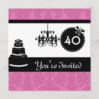 40e verjaardag Black & White & PINK Damask in Kaart