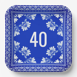 40e verjaardag Blauwe Bandana Papieren Bordje