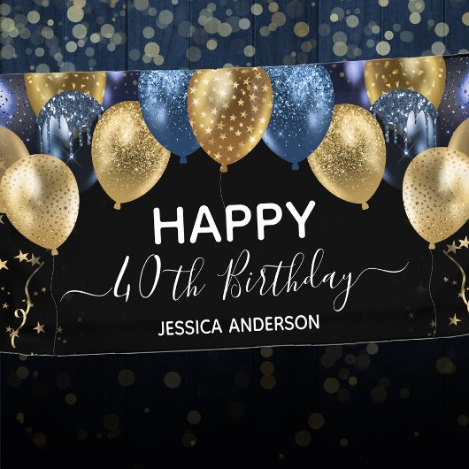 40e verjaardag Blauwe gouden ballonnen Spandoek