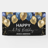 40e verjaardag Blauwe gouden ballonnen Spandoek (Horizontaal)