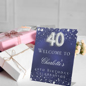 40e verjaardag blauwe zilveren sterren welkomstfee reclamebord met voetstuk